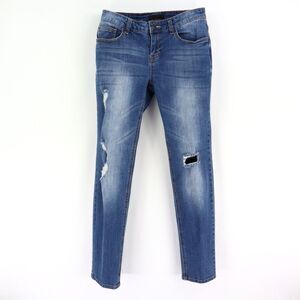 Attention Skinny Jeans Low Rise Distressed Womens Sz 4 Blue Faded Denim‎ Stretch